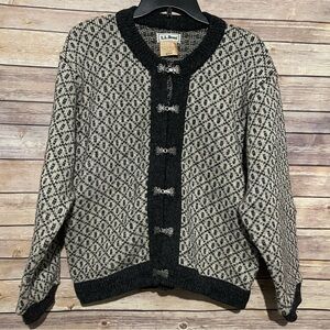 LL Bean Women’s Sz Medium Wool Blend Birdseye Pewter Metal Hook Sweater